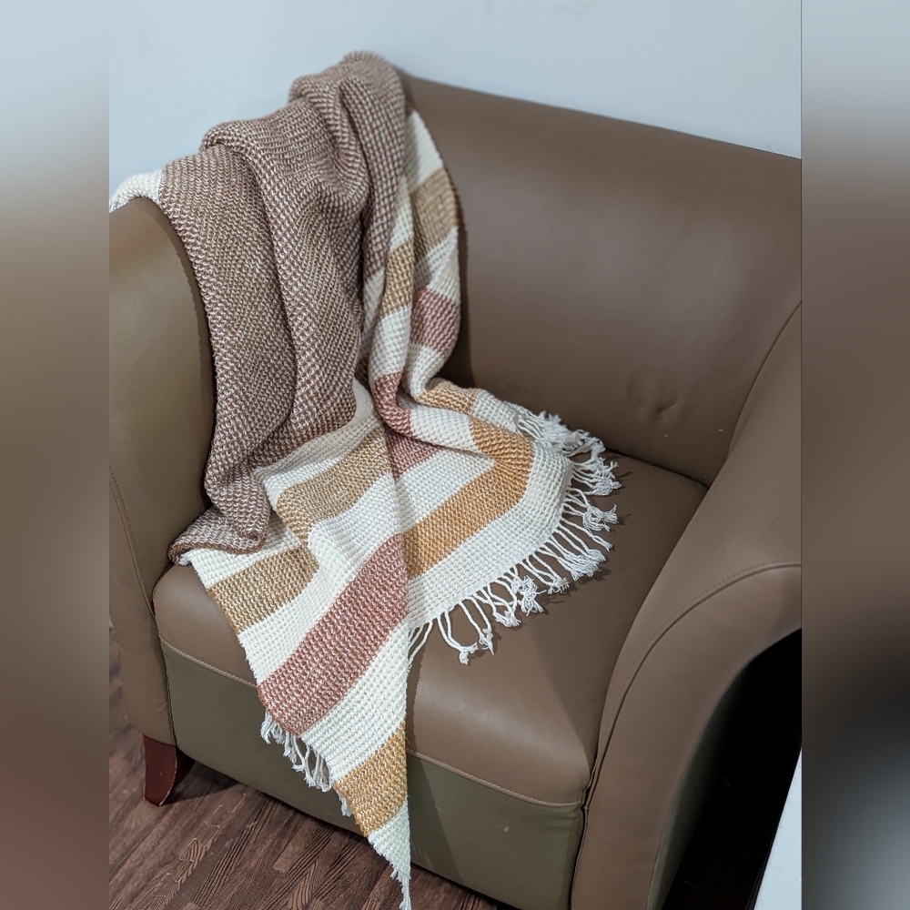 Nido Notte Italian Knit Luxury Cozy Striped Throw Blanket Or Shawl